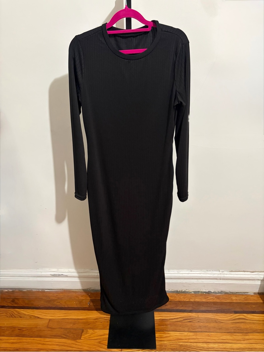 Black Long Sleeve Midi Dress - Classic Women's Dress - Picture 3 of 7
